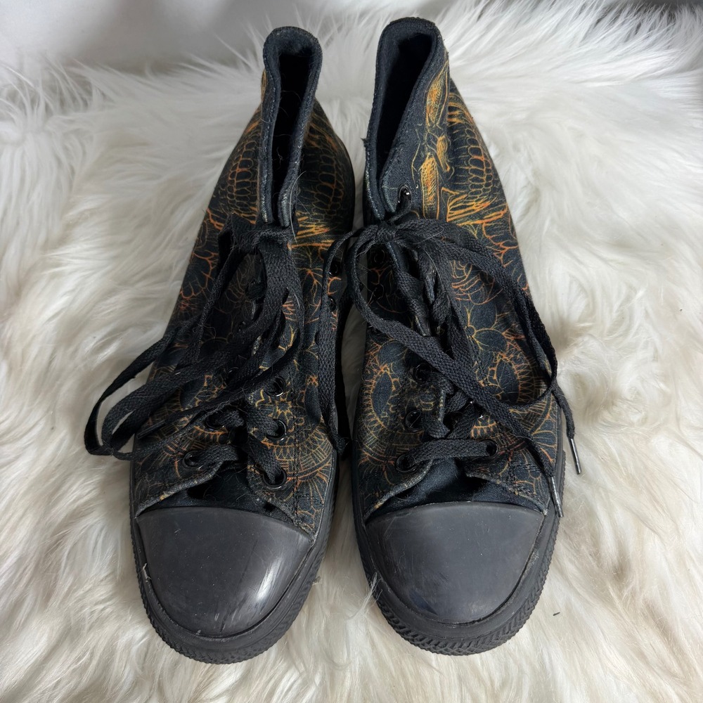 RAAD Shop Skull Graphic High Top Sneakers Black Orange Mens 8.5 Womens 10 EU 42 - Picture 2 of 8